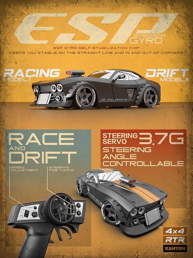 KM3299 Remote Control Car RC Drift Car 4WD RC Cars Vehicle with ESP Gyro LED Headlights Drift Wheel 1:32 High Speed Racing RC Vehicle Gifts- Red