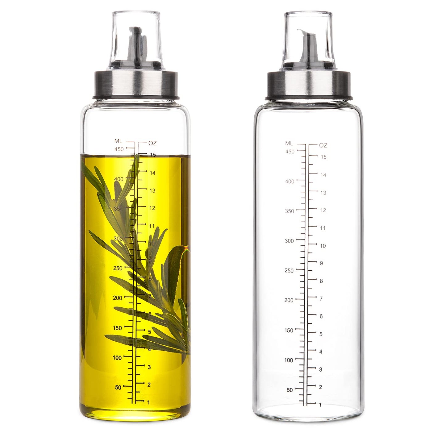 Oil Bottles Oil Dispenser for kitchen 17oz 2 Pack, Oil Container Kitchen Olive Oil Dispenser Bottle with Degree Scale, Glass Oil Dispenser Oil and Vinegar Dispenser Set for Kitchen, Air Fryer, BBQ
