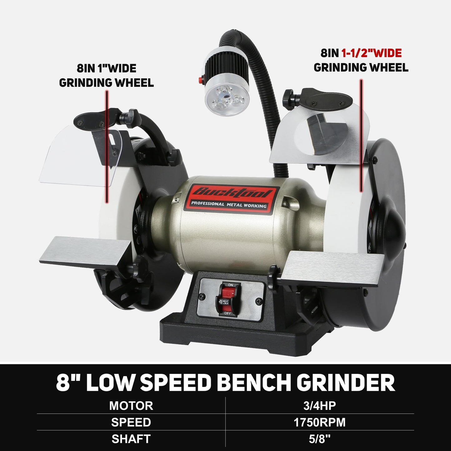 BUCKTOOL 8 Inch 3/4 HP Low-Speed Bench Grinder fit CBN Wheel Professional Wobble-free Wheel Grinder TDS-200C4HL