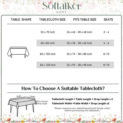 Softalker Spring Easter Tablecloth Rectangle - Bunny & Eggs Buffalo Plaid Flower Table Cloths, Stain Resistant Wrinkle Free Table Covers for Dinner/Party/Picnic/Outdoor, Grey Checkered 60 x 84 Inch