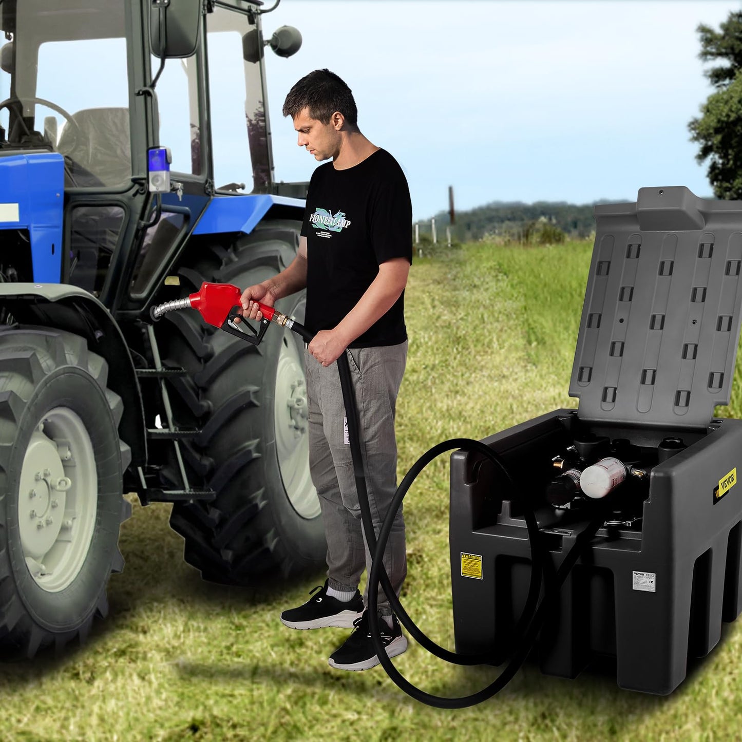 VEVOR Portable Diesel Tank, 58 Gallon Capacity & 10 GPM Flow Rate, Portable Fuel Tank with 12V Electric Transfer Pump and 13.1ft Rubber Hose, PE Diesel Transfer Tank for Easy Fuel Transportation Black