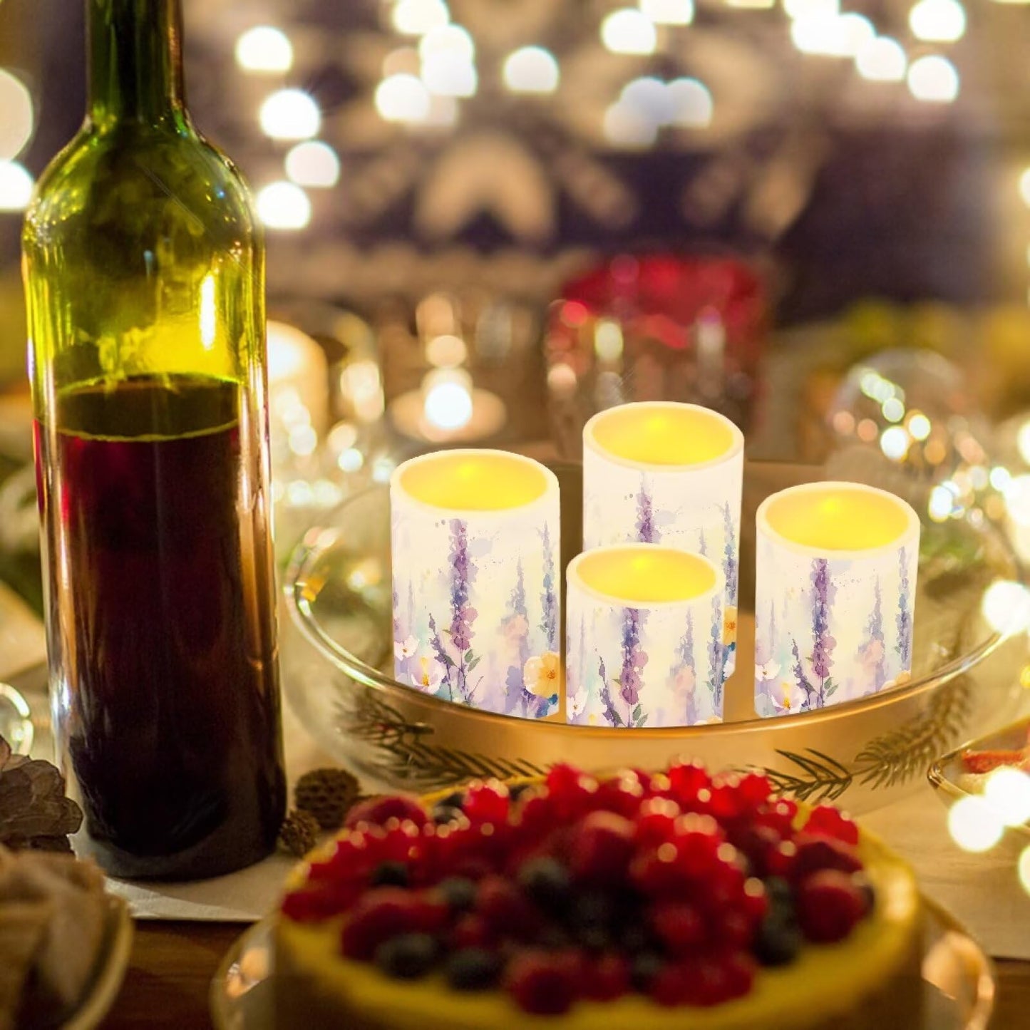 Cozeyat Lavender LED Candles Set of 4 Battery Powered Flameless with Remote Control Timer Color Changing for Home Indoor Outdoor Table Wedding
