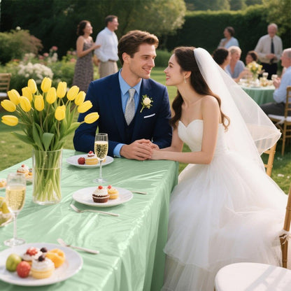PUSAEN 4 Pack Sage Green Plastic Table Cloth Disposable Rectangle Tablecloth 54 x 108 Inch, Sage Green Plastic Table Covers for Birthday Wedding Banquet Picnic Holiday Party Decorations