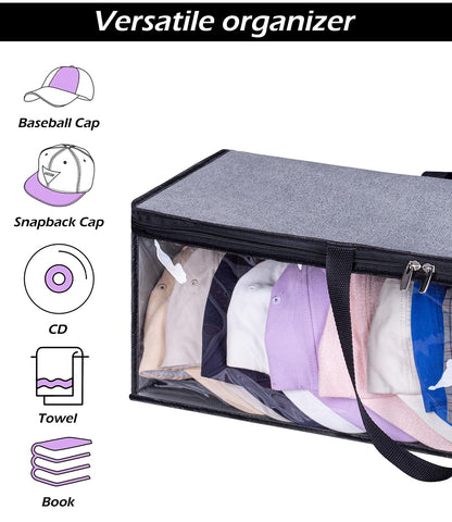 KIMBORA 2 PCS Wide Hat Storage for Baseball Caps Organizer with 2 Sturdy Handles Hat Racks Holder Grey Capbox Stackable for Home Travel
