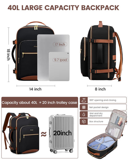 LOVEVOOK 40L Travel Backpack for Women & Men, Airline Approved Carry On Luggage with 3 Packing Cubes, TSA Overnight Bags, Waterproof Personal Item Bag, Weekender Essentials Backpacks fits 17" Laptop