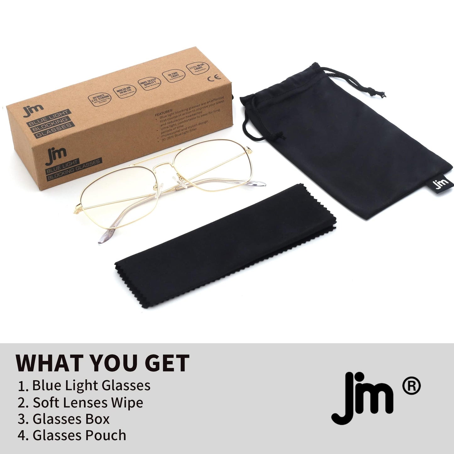 JM Aviator Computer Blue Light Blocking Glasses, Square Eye Protect Video Eyeglasses Anti Glare Men Women (Gold Frame Clear Temple Tips)
