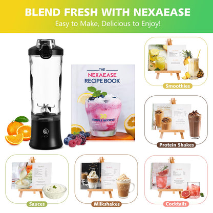 Portable Blender Personal Juicer for Shakes and Smoothies - 20 OZ Electric Protein Shaker Bottle with Insulated Sleeve, Travel Lid, USB-C Rechargeable - Mini Small Blender Cup for Kitchen, Office, Gym