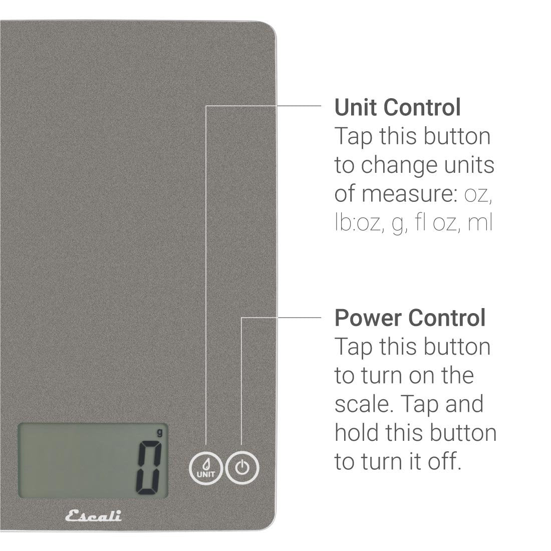 Escali Arti Glass Food Scale Digital Countertop Kitchen, Baking and Cooking Scale with Nutrition and Calorie Counter, 15-Pound Capacity, 9" x 6.5" x .75", Gray Storm