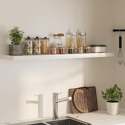 FLYJOE Floating Wall Shelves - Long Wooden Display Shelf with Invisible Brackets | 55"W x 9.3"D x 1.5"H, White