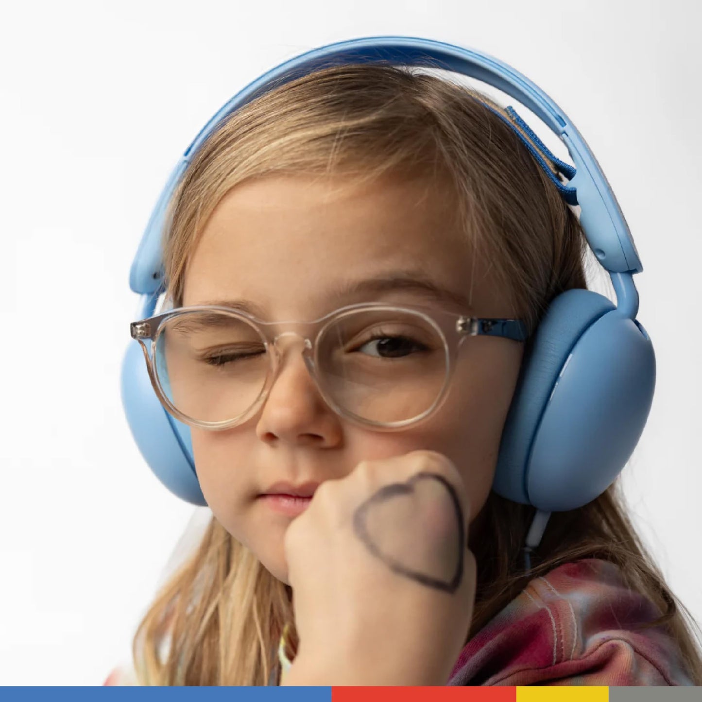 Skullcandy Grom Wired Headphones, Volume-Limiting Audio, Comfortable Over-Ear Fit, Foldable, Designed for Kids 6+, Convenient for Travel with 3.5mm AUX Plug, Built-in Microphone - Surf Blue