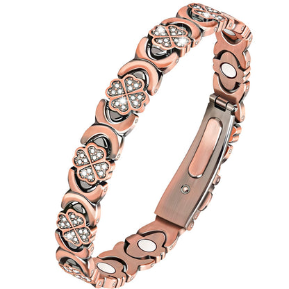 vapeples Copper Bracelets for Women, 3800 Gauss, 99% Pure Copper Magnetic Bracelet, Adjustable Sizing, Four-Leaf Clover Women's Bracelets with Sparkling Cubic Zirconia, Gift Packaging