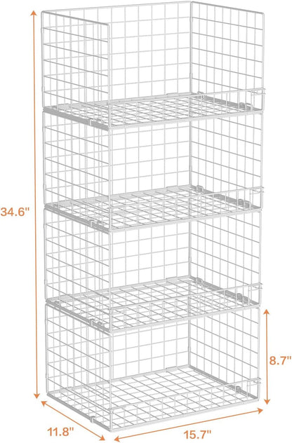 Yociyoga 4-Tier Closet Organizer - Space-Saving Foldable Storage Baskets for Wardrobe - White