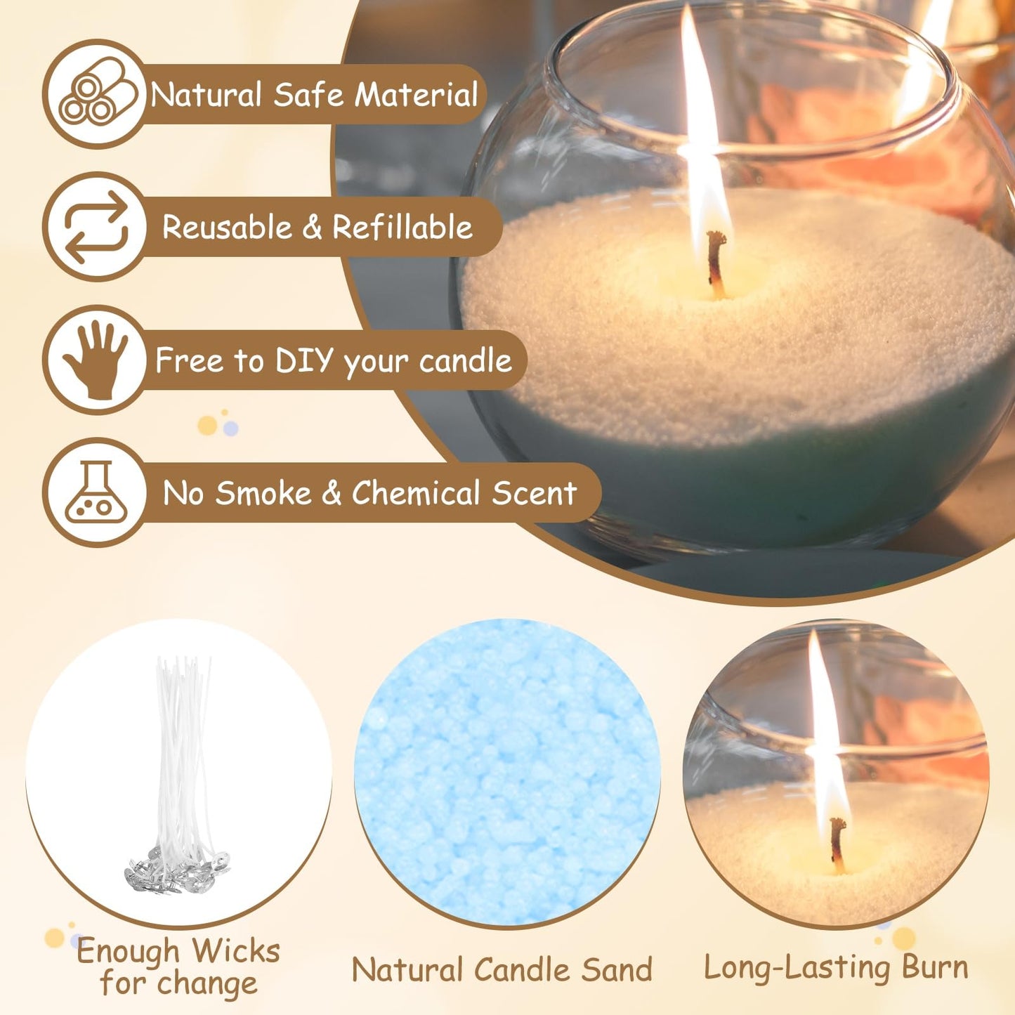 MECCANIXITY Pearled Sand Candles with 50 Pcs Wicks 21Oz / 600g Candle Beads Refillable Powder Sand Wax Making Kit for Thanksgiving Christmas Wedding Party DIY Home Crafts, Sky Blue