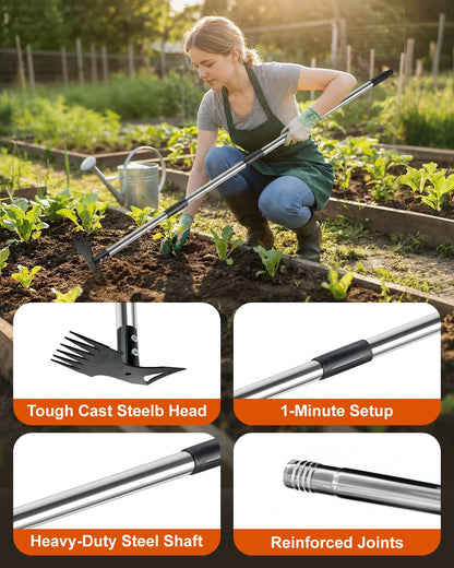 HAWAJOK Weed Puller Tool with 70" Long Handle, Heavy Duty 2-in-1 Weeder & Garden Hoe, Uprooting Tool for Lawn, Yard, Patio & Garden, Hand Weed Rake for Efficient Gardening (70 inch)
