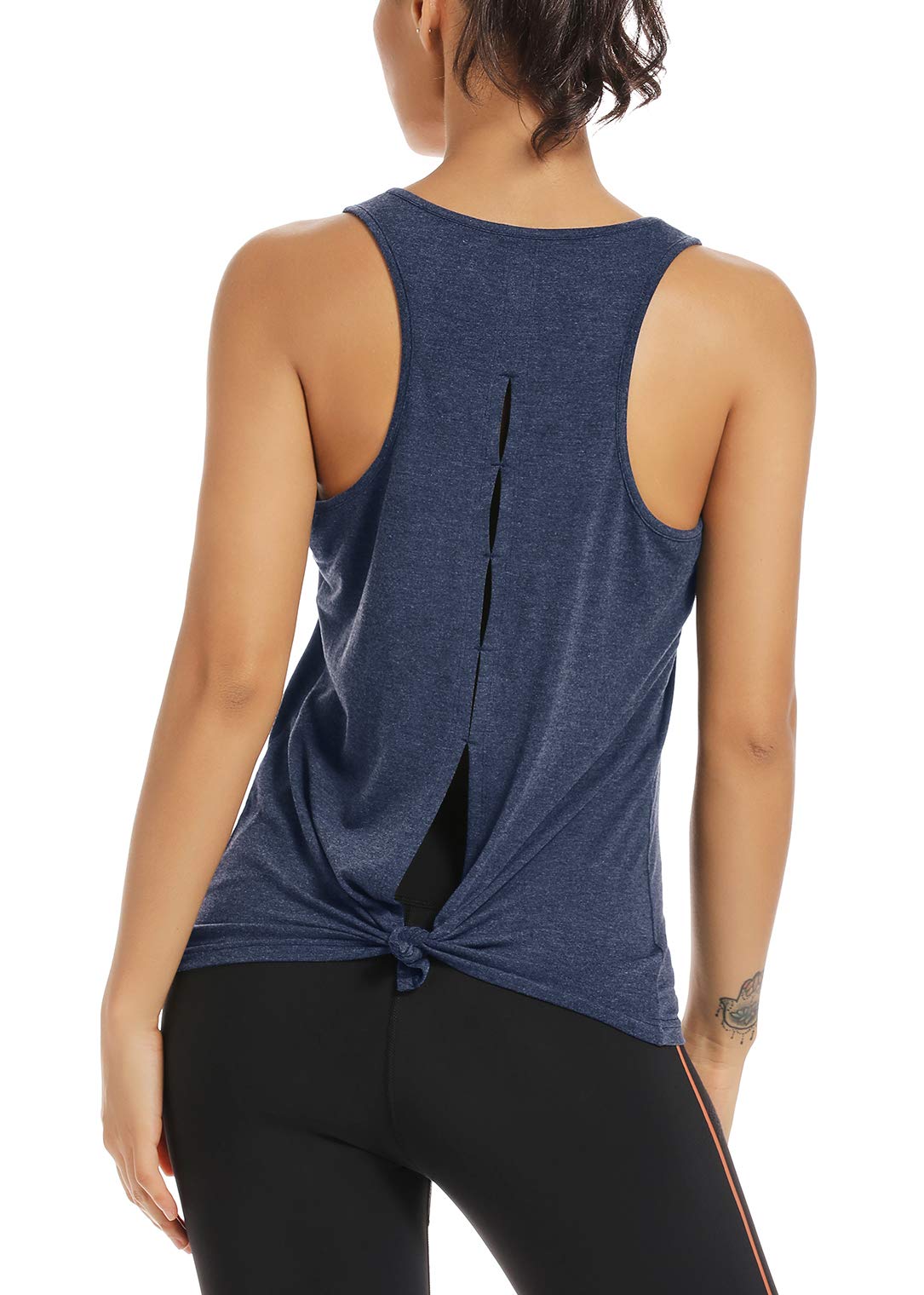 Muzniuer Womens Workout Tank Tops-Open Back Yoga Tank Tops Running Activewear Loose Fit Soft Shirts for Women Blue S