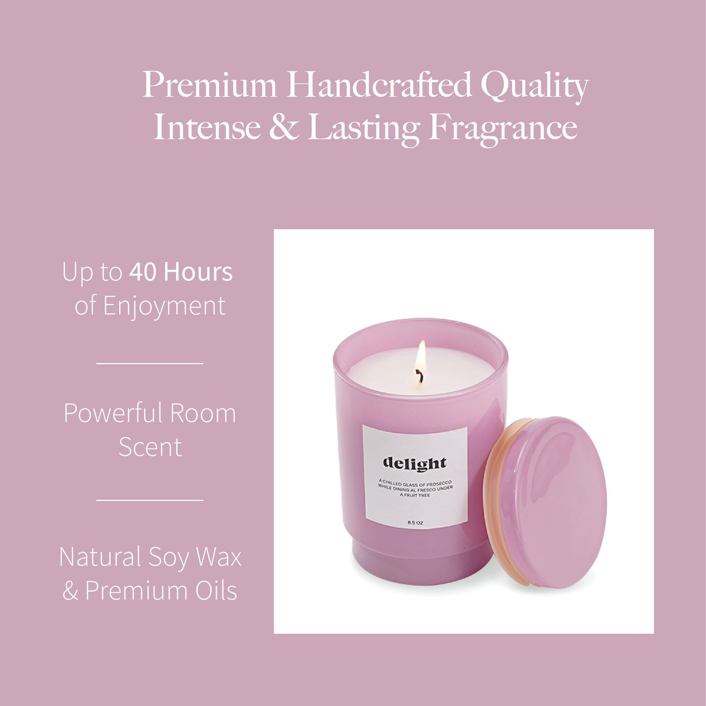 AromaLight 8.5oz with Lid Glass Jar Candle in Pink – Blushing Pink Prosecco Scent, Delight Collection, Perfect Mini Gift