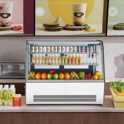 VEVOR Refrigerated Display Case, 5 Cu.Ft./145L Countertop Pastry Display Case, 2-Tier Commercial Cake Refrigerator with LED Lighting, TURBO Cooling, Frost-Free Air-Cooling, for Bakery, Dessert Shop