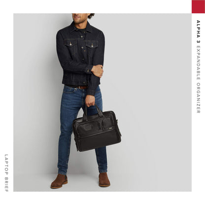 TUMI - Alpha Medium 15" Expansion Laptop Briefcase - Professional Briefcase for Commute or Travel - Padded Compartment Fits up to 15" Screen - Black Leather