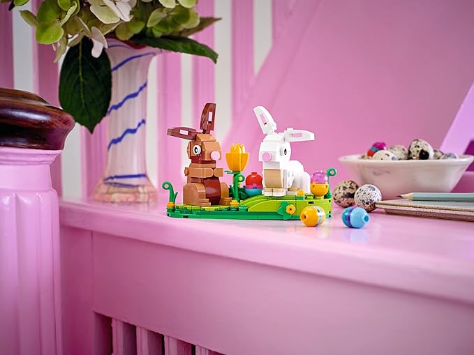 LEGO Easter Rabbits Display 40523 Building Toy Set Includes Colorful Easter Eggs and Tulips Easter Decorations