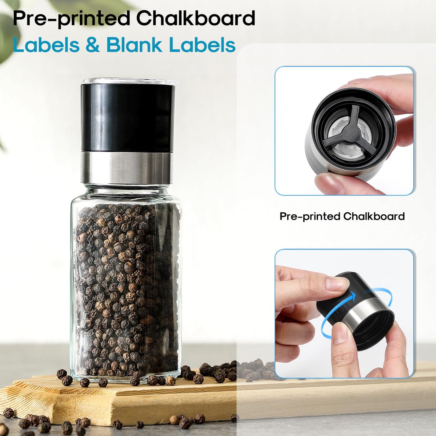 AOZITA 14 Pcs Glass Spice Jars with Spice Labels - 4oz Empty Square Spice Bottles - Shaker Lids and Airtight Metal Caps - Chalk Marker and Silicone Collapsible Funnel Included