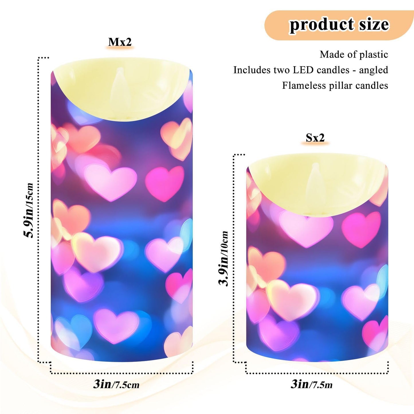 Valentines Flameless Candles Set of 2 Pink Blue Heart Neon Pattern Realistic LED Candles with Remote Battery Operated Holiday Decorations