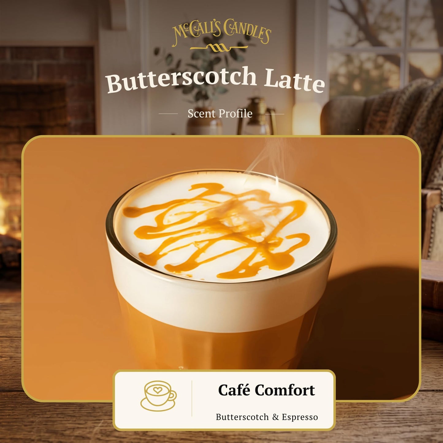 McCall’s Candles | Butterscotch Latte | 26 oz Scented Candle | USA-Poured | Vintage Rustic Jar with Carrying Handle | Browned Butter, Caramel & Espresso Fragrance
