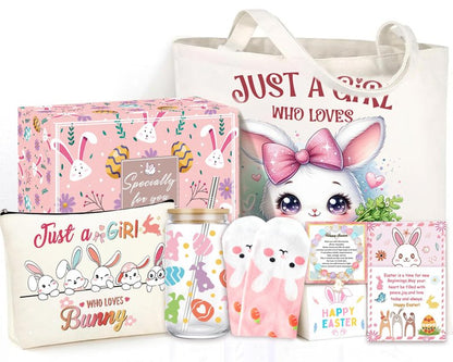 GeoJedrmin Easter Basket for Teen Girls,Adult Easter Basket Stuffers Essentials for Women with Bunny Mug Tote Bag Socks Gifts for Women Teen Girls.