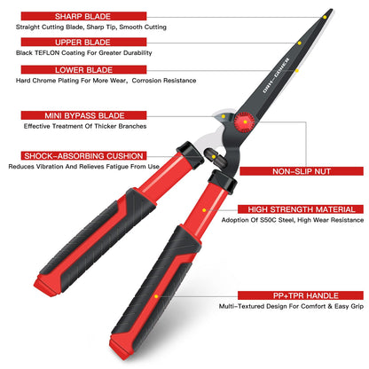 DRM-GDNER Garden Hedge Shear with Bypass Shear,Garden Hedge Trimmer with Shock Absorbing Cushion,Hedge Clipper for Trimming Border,Bush