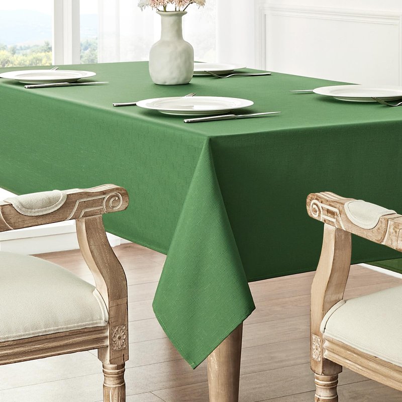 Veblandy 2 Pack Rectangle Tablecloth, 60x84 inch, Water Resistant Wrinkle Free Linen Textured Table Cloth Washable, Decorative Fabric Table Cover for Dining, Party and Camping, Green
