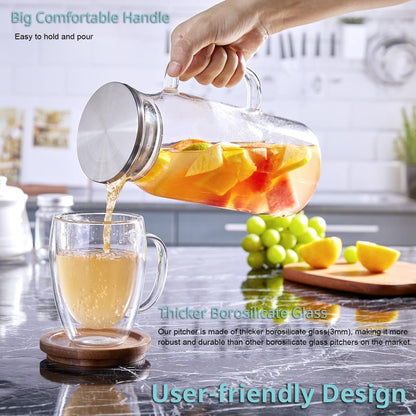 Bivvclaz 1.2 Liter 40 oz Small Glass Pitcher with Lid and Handle, Glass Carafe for Hot/Cold Water, Iced Tea Jug for Coffee, Juice and Homemade Beverage