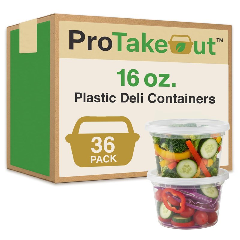 ProTakeOut 16oz [36 set] Heavy Duty Plastic Deli Container | BPA-Free Food Storage with Airtight Leak‑Proof Lids | Microwave, Freezer & Dishwasher Safe – Stackable, Bulk Reusable Soup & Meal Prep Tub