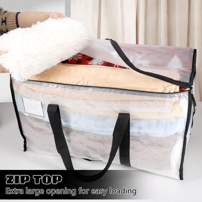 Dntorx 4 Pack Large Clothes Storage Bags with Lids Clear Moving Bags Heavy Duty Moving Totes Packing Bags with Zips for Moving Clothes Bedding Duvet Toys Christmas Storage Containers
