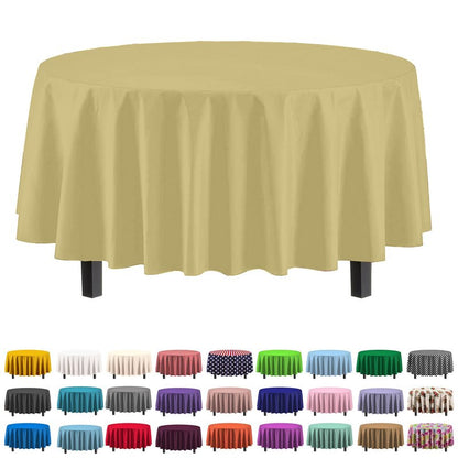 Party Solids Pack Of 6 Premium Plastic Tablecloth 84 Inch Round Plastic Table Cover - Light Yellow