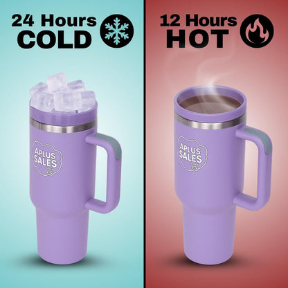 30 oz Tumbler with Handle & Straw Lid - Stainless Steel Tumbler - Tea, Beverages & Travel Coffee Mug - Leakproof & Double-Walled Insulated Cup Water Bottle with Straw - Cup Holder Size - Light Purple