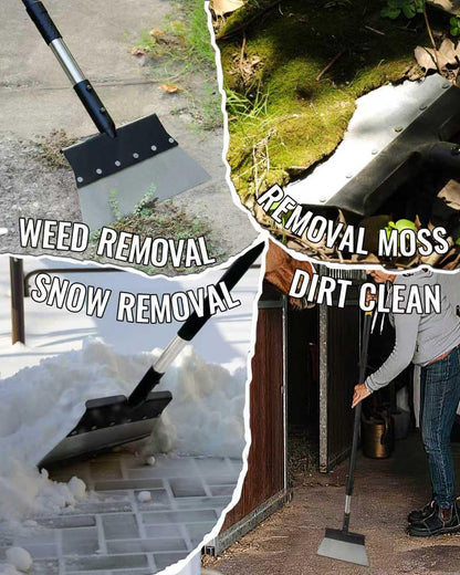 Garden Flat Shovel, Heavy Duty Multifunctional Cleaning Shovel with 60" Adjustable Long Handle, Metal Floor Scraper Tool for Weeding, Scraping, Ice & Snow Removal, Driveway, Sidewalk, Garden, Outdoor