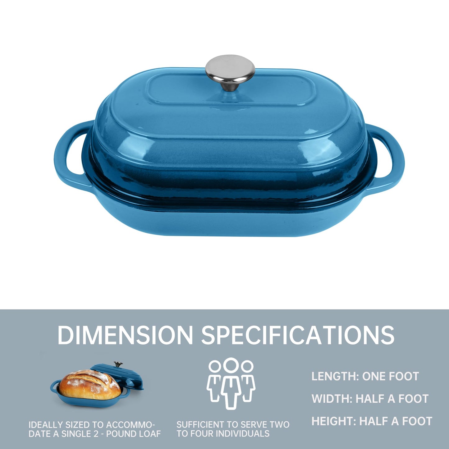 Fijxzct Premium Enameled Cast Iron Dutch Oven for Bread Baking | Non-Stick 5QT Oval Bread Oven with Lid | Perfect for Sourdough, Loaf, and Artisan Baking (Oval Blue, 5 QT)