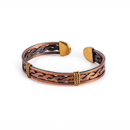 ALFIQ Handmade Copper Brass Cuff Bracelet for Men, Twisted Weave Pattern, Dark Copper (Dark Copper Weave)