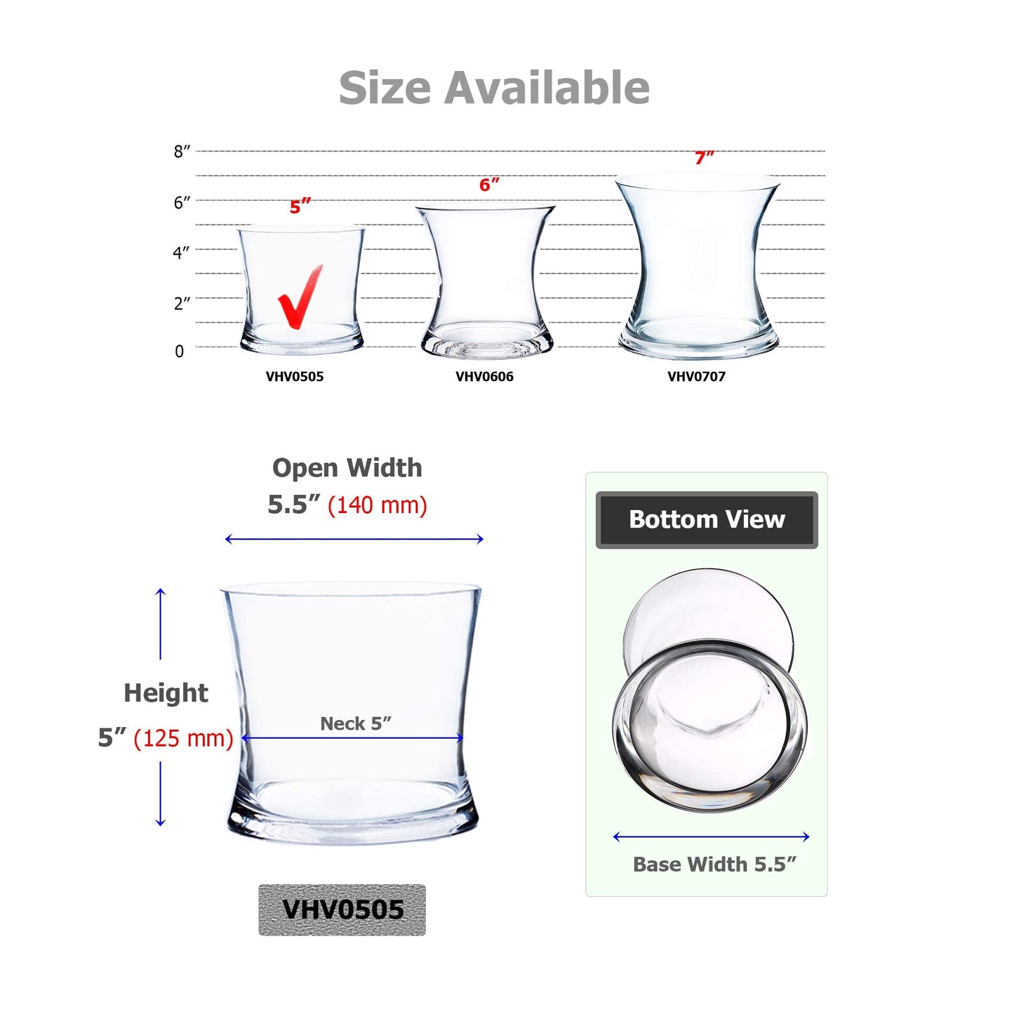 WGV Unique Bouquet Vase Bulk, 5.5" W, 8" H, Clear Short Hurricane Glass Candle Holder, Floral Planter Terrarium, Home Wedding Event Decor, 12 Pieces (VHV0808)