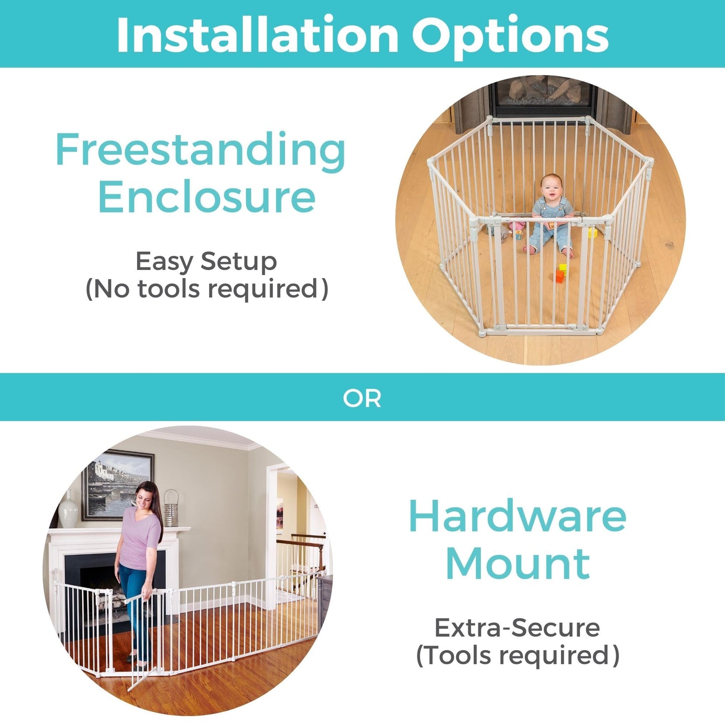 Toddleroo by North States - 3 In 1 Metal Superyard Baby Play Yard: 6 Panel Playpen, Safety Gate, or Extra Wide Baby Fence - Encloses Up to 10 Square Feet - 30 Inches Tall - Taupe