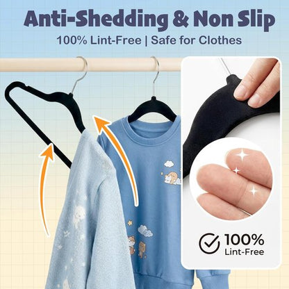 HOUSE DAY 14-Inch Kids Velvet Hangers - 50 Pack Non-Slip Durable Felt Hangers for Youth & Teens | Black