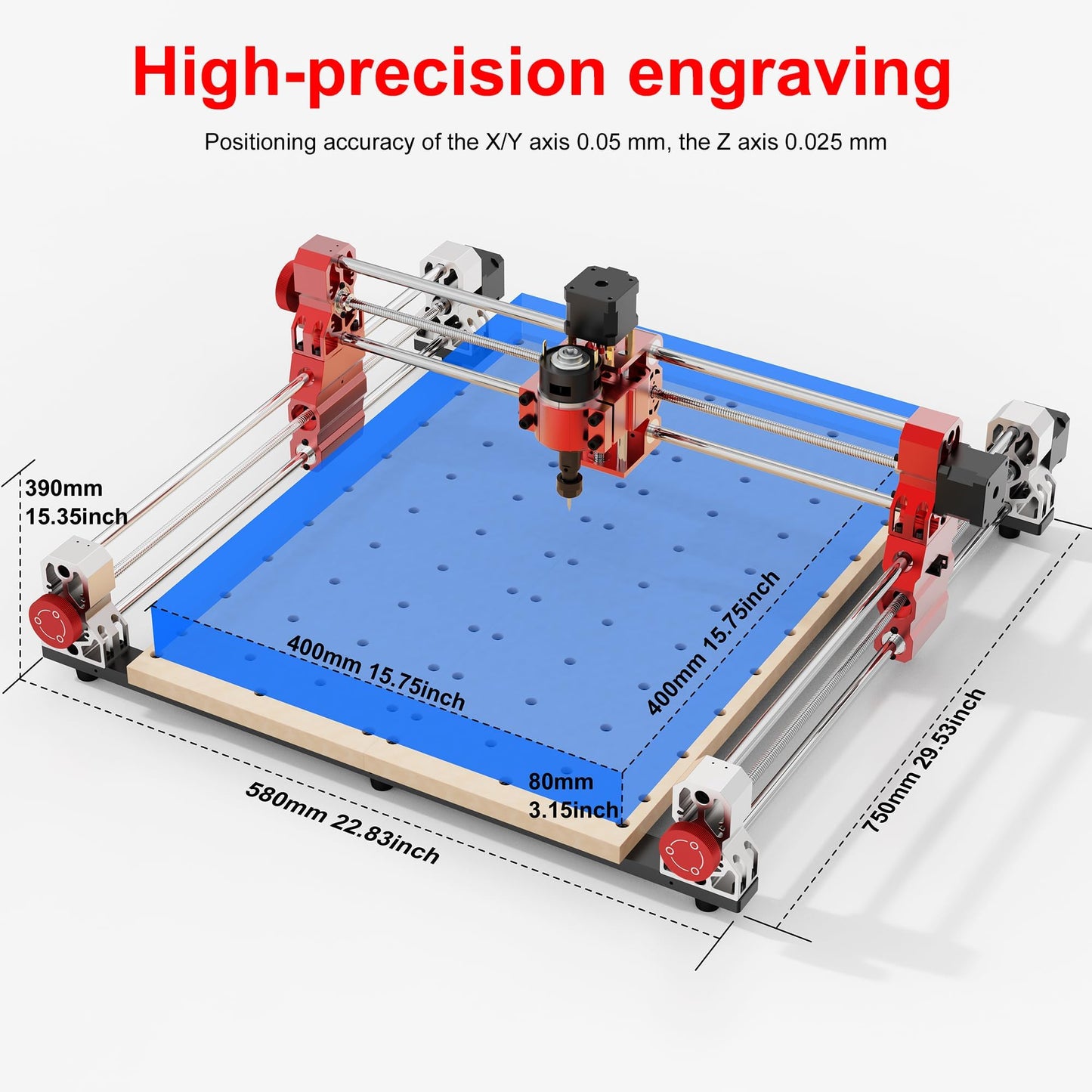 CNC400 Woodworking Engraver Desktop CNC Router 400x400mm CNC Router Machine for Wood, Acrylic, Carbon Fiber, 50mm Depth, 0.05mm Precision, GRBL Control