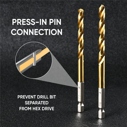 amoolo 5/64 Hex Shank Drill Bits, 10Pcs Titanium HSS Twist Impact Drill Bit Set for Metal, Steel, Wood, Plastic, Quick Change Design