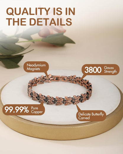 Feraco Pure Copper Bracelets for Women, Ultra Strength Magnetic Copper Bracelet with 3800 Gauss Magnet, Adjustable Jewelry Gift with Butterfly-Engraved