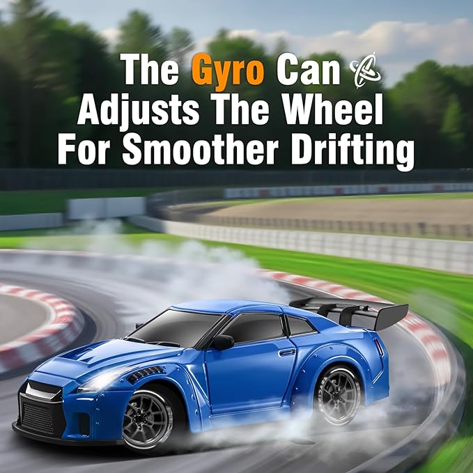 ACAMMZAR RC Drift Car Pro Upgraded with Gyro 1:24 Full Proportional Remote Control Car 25KM/H 4WD High Speed RC Cars with Lights Extra Racing Tires Vehicle for Adults Kids Boys Girls Blue