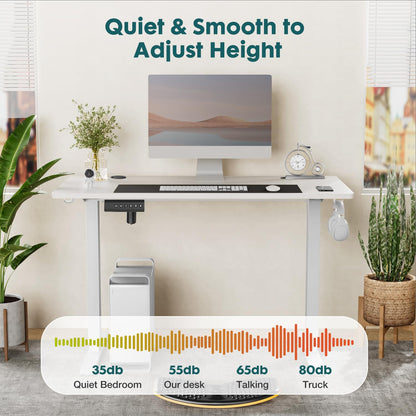 SMUG Standing Desk, Adjustable Height Electric Sit Stand Up Down Computer Table, 40x24 Inch Ergonomic Rising Modern Lift Motorized Gaming Desktop Workstation for Work Home Office, White