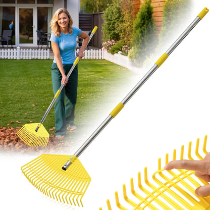 Leaf Rake - 16.5" Wide Nylon Plastic Head,65" Adjustable Handle,Heavy Duty for Leaves,Grass,Pine Needle,Mulch, Small Debris,Lawn-Friendly Tines,Lightweight for Women,Seniors & Kids