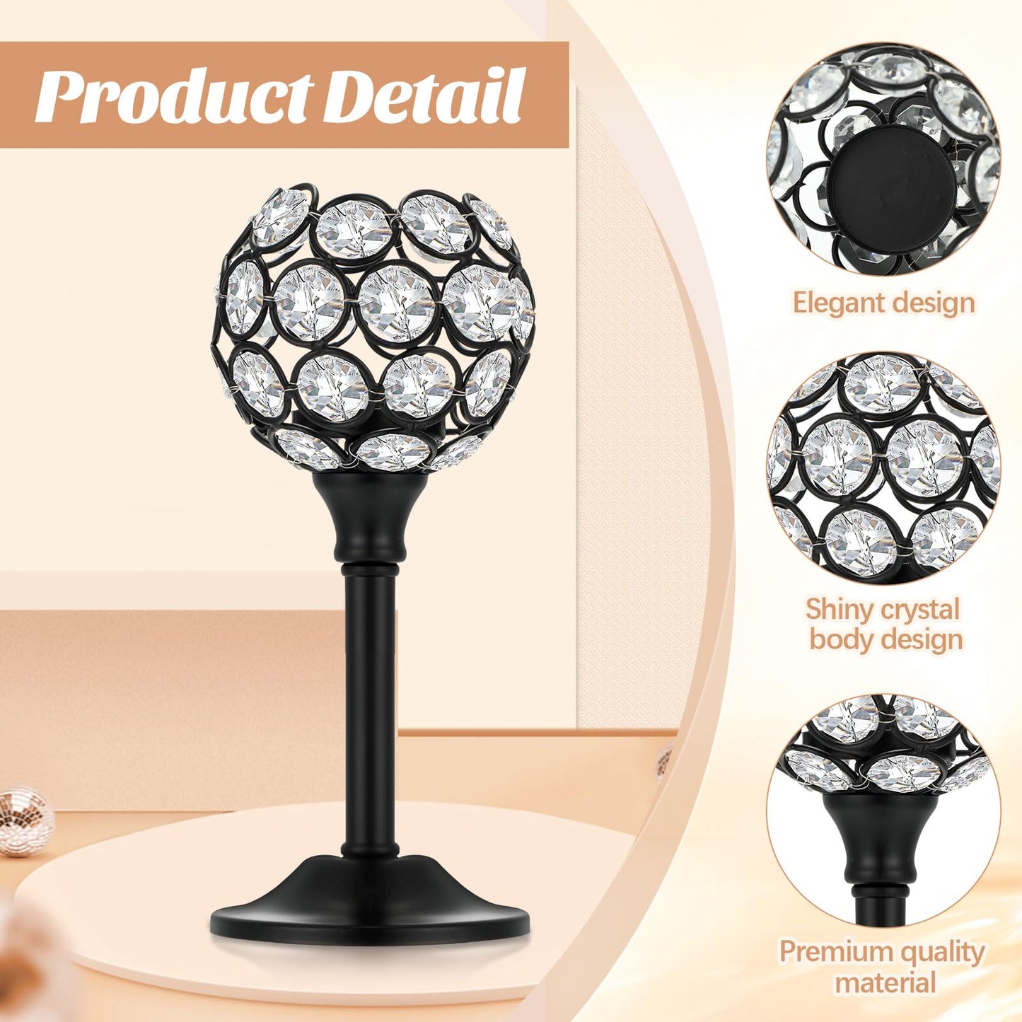 Qunclay 18 Pieces Crystal Candle Holders Bulk Candle Stick Holder Centerpieces for Table Wedding Centerpieces Crystal Decorative Tealight Dining Table Decor for Party(Black)