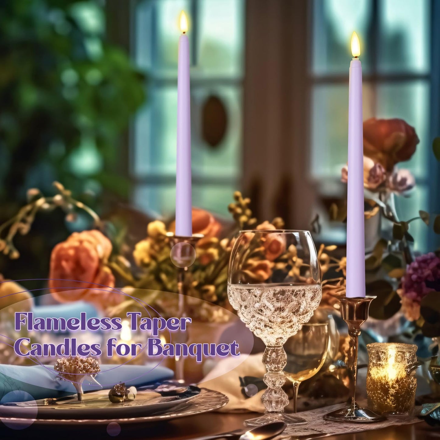 Macarrie 24 Packs Flameless Taper Candles Battery Operated Fake 11 Inch Long Candlelight LED Flameless Candlesticks Flickering Tapered for Spring Summer Wedding(Lavender Purple)