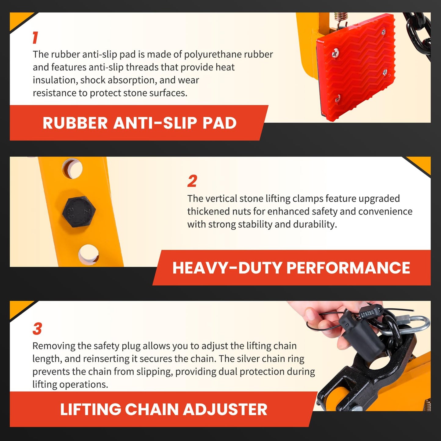 GRYVOZE 772 lbs Granite Slab Lifting Clamp, Adjustable Range: 11.8"-20", Heavy Duty Stone Scissor Lifter Clamp for Carrying and Vertical Transport of Marble, Concrete Blocks, Slate Sheets, Curb Stones