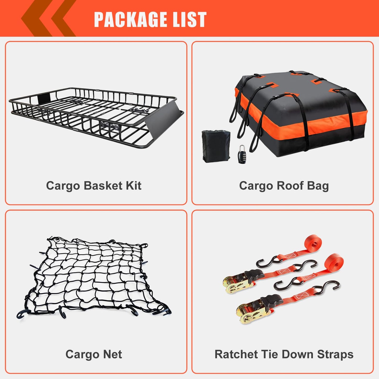 MeeFar Roof Rack Carrier Basket Universal Rooftop 65" X 39" X 6" Large Size Roof Rack + Waterproof Bag 20 Cubic Feet (51" 40" 17"), and Cargo Net with Attachment Hooks, Ratchet Straps